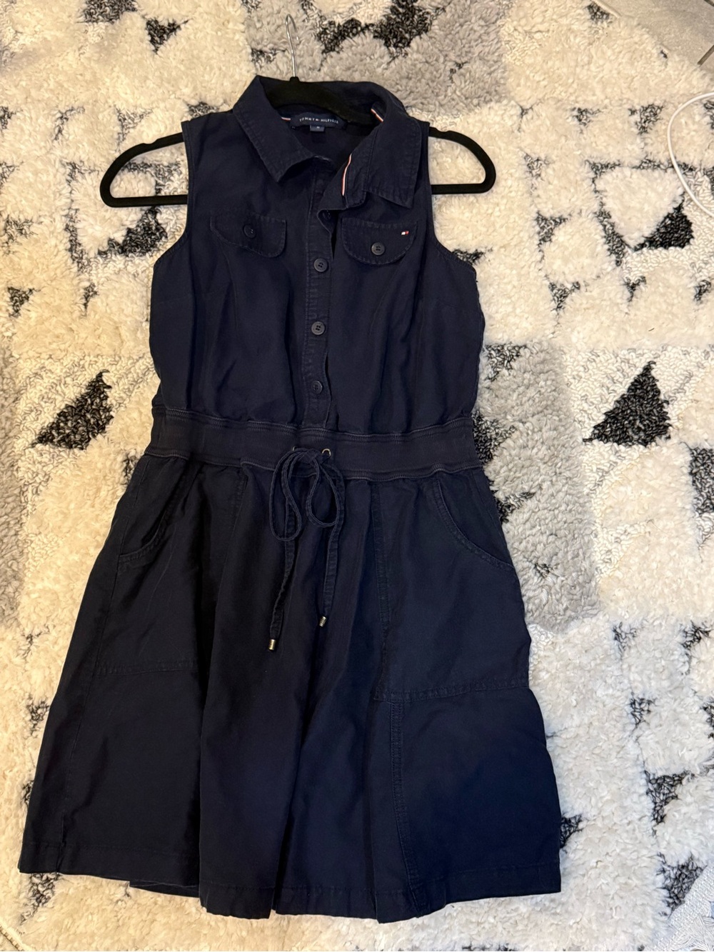 Tommy Hilfiger Navy Sleeveless Shirt Dress with Drawstring Waist